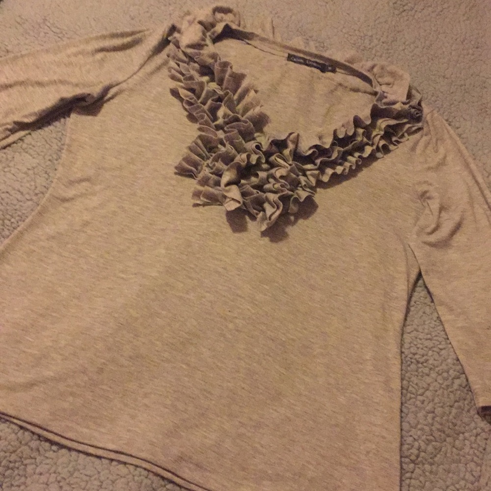 Casual Express Gray Business Casual Ruffle Top